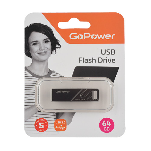 Флеш-накопитель GoPower TITAN 64GB USB3.0 металл черный графит (1/50/1000)