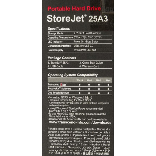 Жесткий диск Transcend USB3.0 1TB TS1TSJ25A3K StoreJet 25A3 2.5