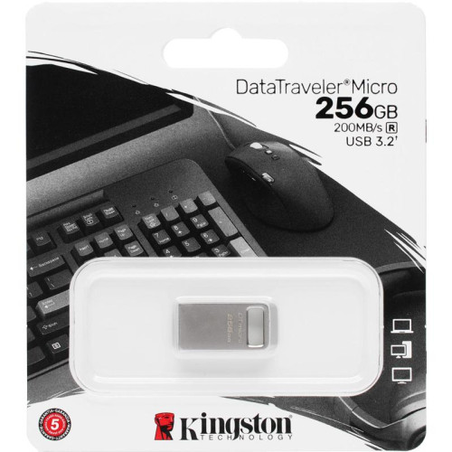 Флеш Диск Kingston 256Gb DataTraveler Micro DTMC3G2/256GB USB3.0 серебристый