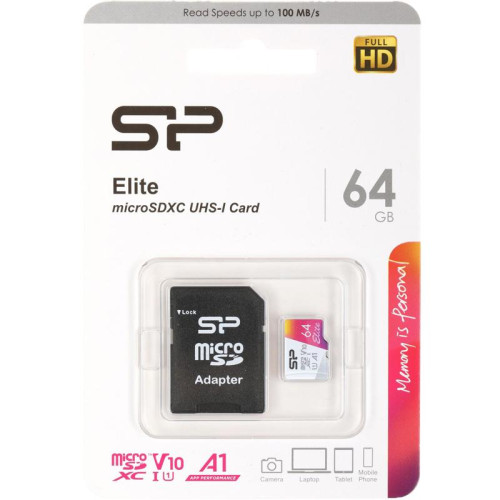 Флеш карта microSDXC 64GB Silicon Power SP064GBSTXBV1V20SP Elite + adapter