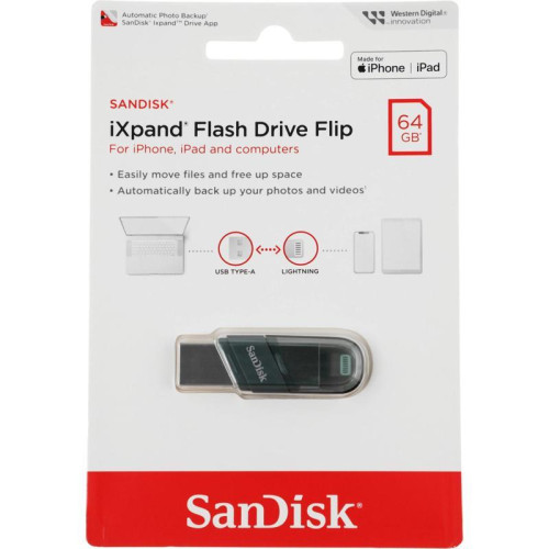 Флеш Диск Sandisk 64Gb iXpand Flip SDIX90N-064G-GN6NN USB3.1 зеленый/серебристый Флеш Диск Sandisk 64Gb iXpand Flip SDIX90N-064G-GN6NN USB3.1 зеленый/серебристый