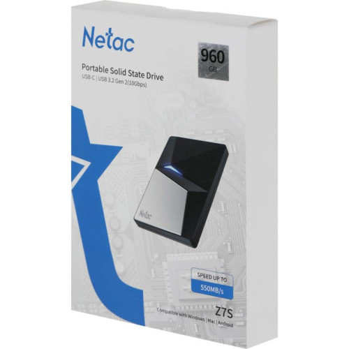 Накопитель SSD Netac USB-C 960Gb NT01Z7S-960G-32BK Z7S 2.5