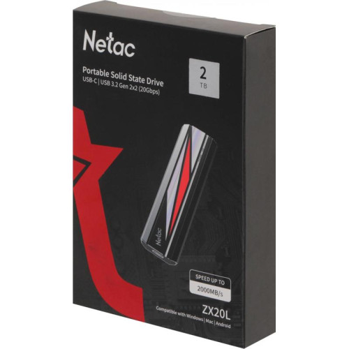 Накопитель SSD Netac USB-C 2TB NT01ZX20L-002T-32BK ZX20L черный