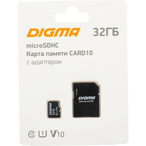 Флеш карта microSDHC 32GB Digma CARD10 V10 + adapter