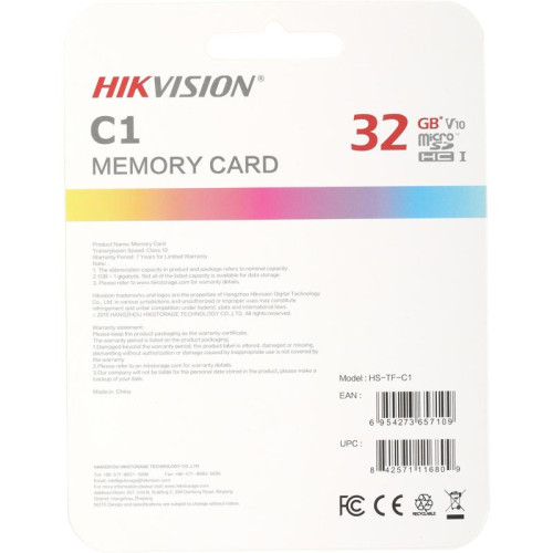 Флеш карта microSDHC 32GB Hikvision HS-TF-C1(STD)/32G/Adapter + adapter