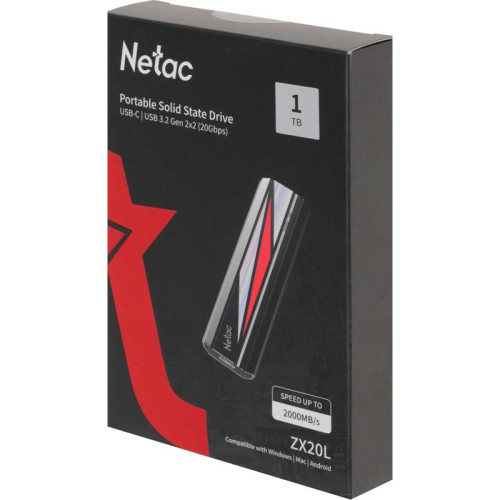 Накопитель SSD Netac USB-C 1TB NT01ZX20L-001T-32BK ZX20L черный