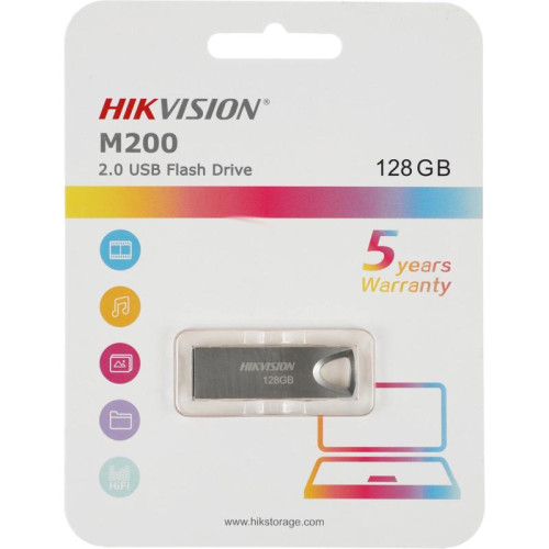 Флеш Диск Hikvision 128GB M200 HS-USB-M200 128G USB2.0 серебристый