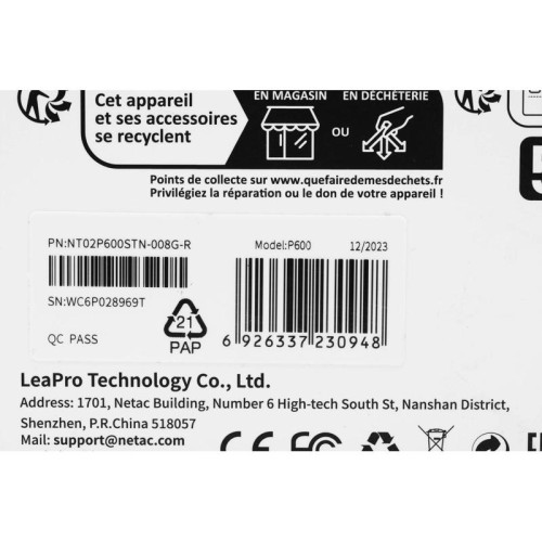 Флеш карта SDHC 8GB Netac NT02P600STN-008G-R P600 w/o adapter