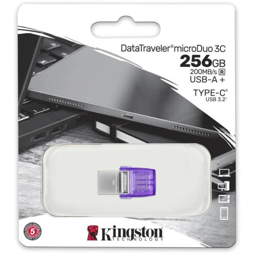 Флеш Диск Kingston 256Gb DataTraveler microDuo 3C DTDUO3CG3/256GB USB3.0 фиолетовый
