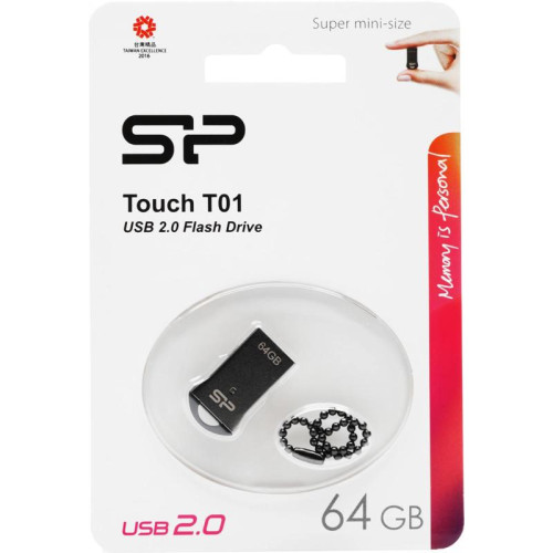 Флеш Диск Silicon Power 64Gb Touch T01 SP064GBUF2T01V1K USB2.0 черный/серебристый
