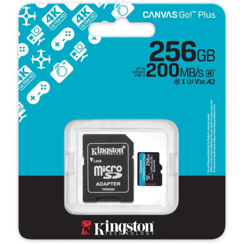 Карта памяти Kingston  256GB microSDXC Canvas Go Plus Gen4 200MB/s A2 U3 V30 Card + ADP/ Kingston 256GB microSDXC Canvas Go Plus Gen4 200MB/s A2 U3 V30 Card + ADP