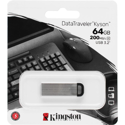 Флеш Диск Kingston 64GB DataTraveler Kyson DTKN/64GB USB3.2 серебристый/черный