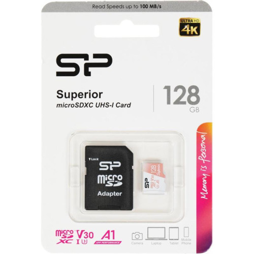 Флеш карта microSDXC 128GB Silicon Power SP128GBSTXDV3V20SP Superior + adapter