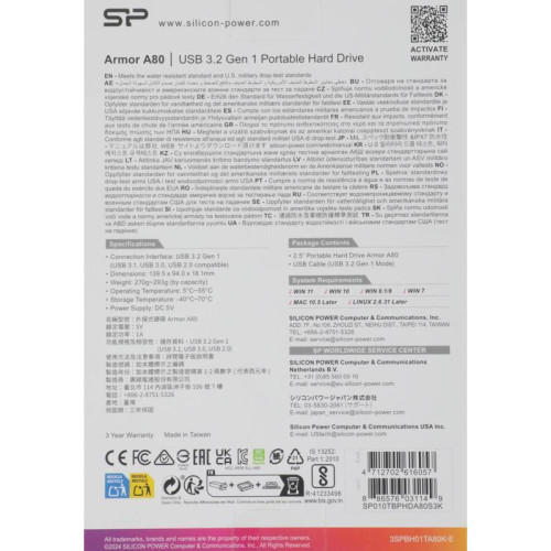 Жесткий диск Silicon Power USB3.0 1TB SP010TBPHDA80S3K A80 Armor 2.5 Жесткий диск Silicon Power USB3.0 1TB SP010TBPHDA80S3K A80 Armor 2.5