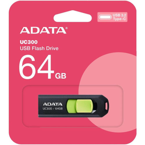 Флеш Диск A-Data 64Gb Type-C UC300 ACHO-UC300-64G-RBK/GN USB3.2 черный/зеленый