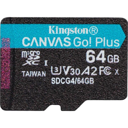 Карта памяти Kingston 64GB microSDXC Canvas Go Plus Gen4 200MB/s A2 U3 V30 Card  W/O ADP/ Kingston 64GB microSDXC Canvas Go Plus Gen4 200MB/s A2 U3 V30 Card  W/O ADP