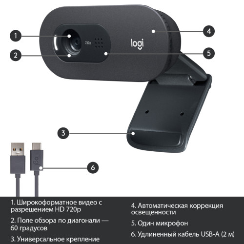 Веб-камера/ Logitech HD Webcam C505 Black