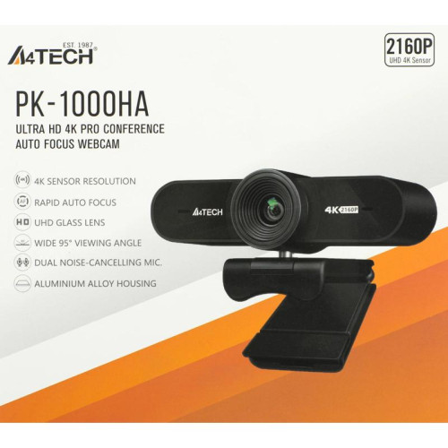 Камера Web A4Tech PK-1000HA черный 8Mpix (3840x2160) USB3.0 с микрофоном