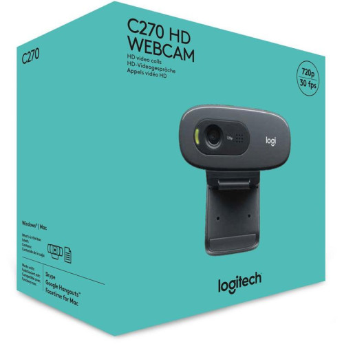 Камера Web Logitech HD Webcam C270 черный 0.9Mpix (1280x720) USB2.0 с микрофоном (960-000999)