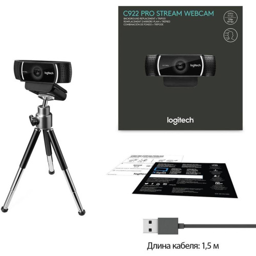 Камера Web Logitech Pro Stream C922 черный 3Mpix (1920x1080) USB2.0 с микрофоном (960-001089)