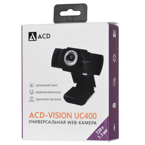 Веб-камера ACD-Vision UC400 CMOS 1.3МПикс, 1280x720p, 30к/с, микрофон встр., кабель USB 2.0 1.5м, шторка объектива, универс. крепление, черный корп. (551769)