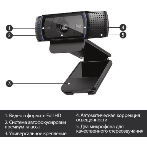 Камера Web Logitech HD Pro C920 черный 2Mpix (1920x1080) USB2.0 с микрофоном (960-000998)