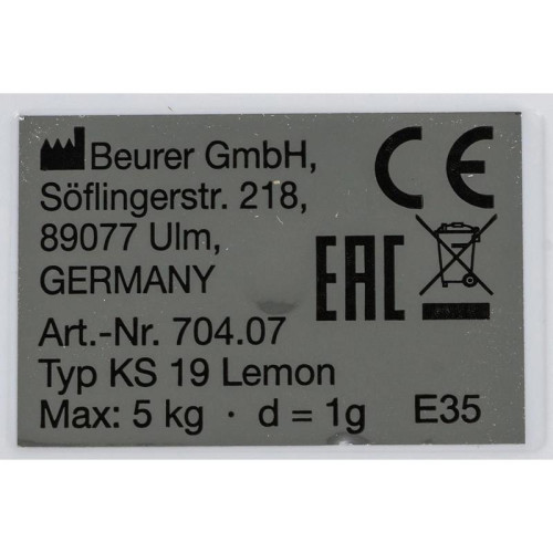 Весы кухонные электронные Beurer KS19 lemon макс.вес:5кг рисунок