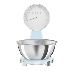 Кухонные весы SMEG, аналоговый/цифровой дисплей, выбор единицы измерения, максимальный вес 5 кг, шаг 1 г, цвет пастельно-голубой