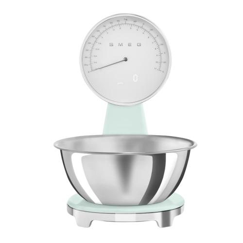 Кухонные весы SMEG, аналоговый/цифровой дисплей, выбор единицы измерения, максимальный вес 5 кг, шаг 1 г, цвет пастельно-зеленый
