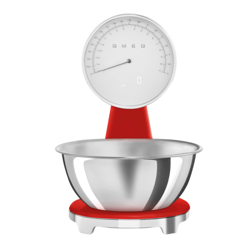 Кухонные весы SMEG, аналоговый/цифровой дисплей, выбор единицы измерения, максимальный вес 5 кг, шаг 1 г, цвет красный