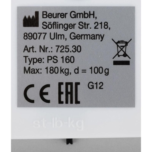 Весы напольные электронные/ Весы напольные электронные Beurer PS160 макс.180кг белый
