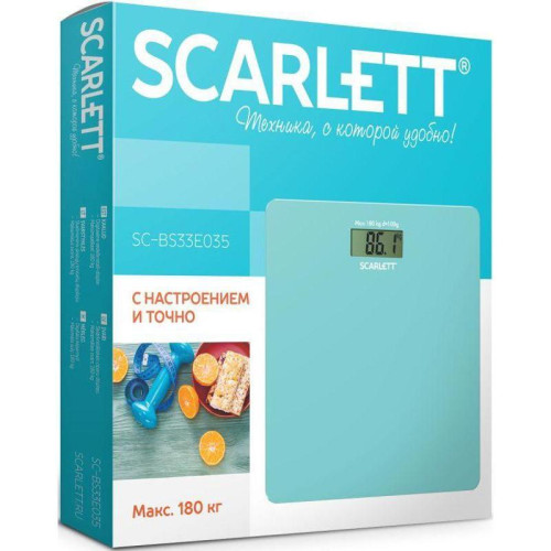 Весы напольные электронные/ Весы напольные электронные Scarlett SC-BS33E035 макс.180кг голубой