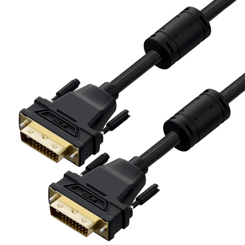 GCR PRO Кабель PROF 3.0m DVI-D, ECO Soft капрон, DVI/DVI, 25M/25M, GOLD, черный, ферритовые кольца, 3 Х экран с армированием, GCR-56296