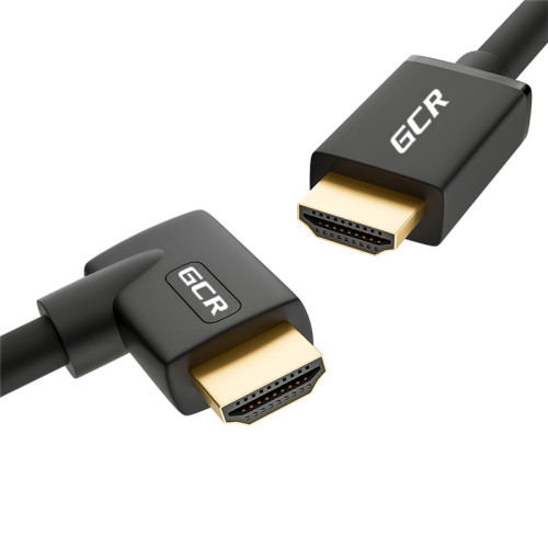 GCR Кабель 1.0m HDMI 2.0, M/M правый угол, черный нейлон, HDR 4:2:2, Ultra HD, 4K 60 fps 60Hz/5K*30Hz, 3D, AUDIO, 18.0 Гбит/с, 28/28 AWG, GCR-53294