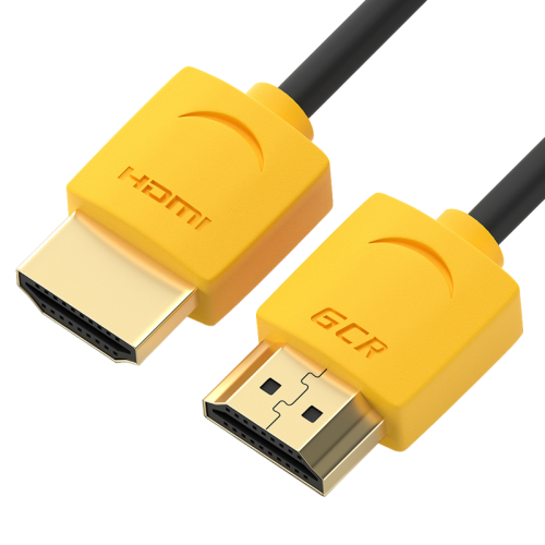 GCR Кабель SLIM 3.0m HDMI 2.0, черный, желтые коннекторы, HDR 4:4:4, Ultra HD, 4K 60 fps 60Hz, 3D, AUDIO, 18.0 Гбит/с, GCR-51577