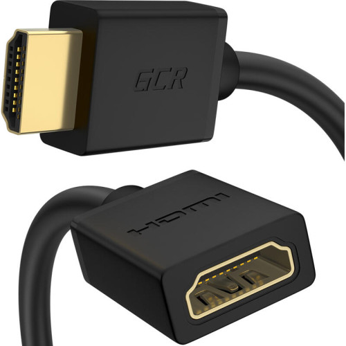 GCR Удлинитель 1.0m v1.4 HDMI-HDMI черный, 30/30 AWG, позолоченные контакты, Ethernet 10.2 Гбит/c, 19M / 19F, экран, GCR-54445