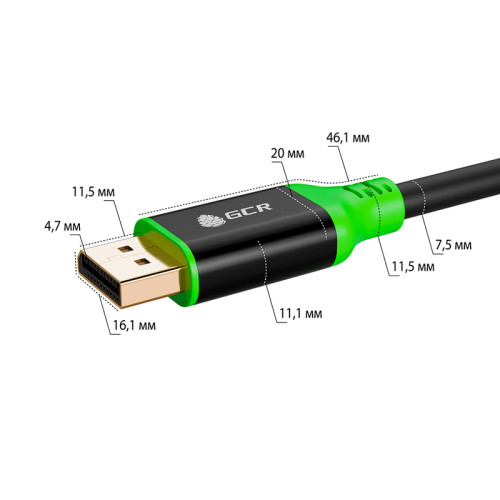 GCR PRO Кабель 2.0m DisplayPort v1.4, 8K 60Hz, 4K 165Hz, черный, 3X экран с армированием, AL case, GCR-53987