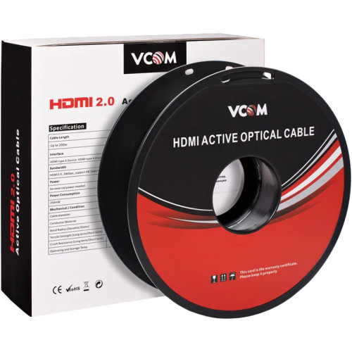 Кабель/ Активный оптический кабель HDMI 19M/M,ver. 2.0, 4K@60 Hz 20m VCOM <D3742P-20M> Кабель/ Активный оптический кабель HDMI 19M/M,ver. 2.0, 4K@60 Hz 20m VCOM <D3742P-20M>