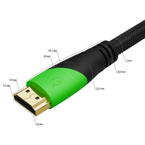 GCR PRO Кабель 10.0m HDMI 2.0, нейлон, HDR 4:4:4, Ultra HD, 4K 60 fps 60Hz/5K*30Hz, 3D, AUDIO, 18.0 Гбит/с, 28/28 AWG, 3 X экран, черный, GCR-53169