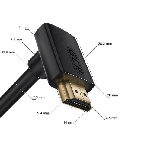 GCR Кабель 3.0m HDMI 2.0, M верхний угол /M верхний угол, черный, HDR 4:2:2, Ultra HD, 4K 60 fps 60Hz/5K*30Hz, 3D, AUDIO, 18.0 Гбит/с, 28/28 AWG, GCR-52311