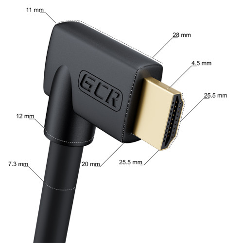 GCR Кабель 1.5m HDMI 2.0, M правый угол/M правый угол, черный нейлон, HDR 4:2:2, Ultra HD, 4K 60 fps 60Hz/5K*30Hz, 3D, AUDIO, 18.0 Гбит/с, 28/28 AWG, GCR-53278