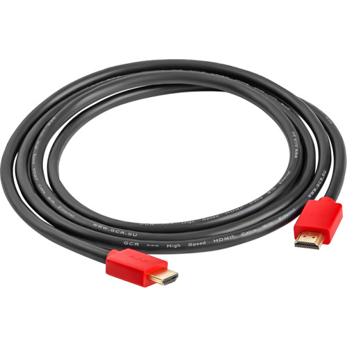 GCR Кабель 1.5m HDMI версия 1.4, черный, красные коннекторы, OD7.3mm, 30/30 AWG, позолоченные контакты, Ethernet 10.2 Гбит/с, 3D, 4K GCR-HM450-1.5m, экран