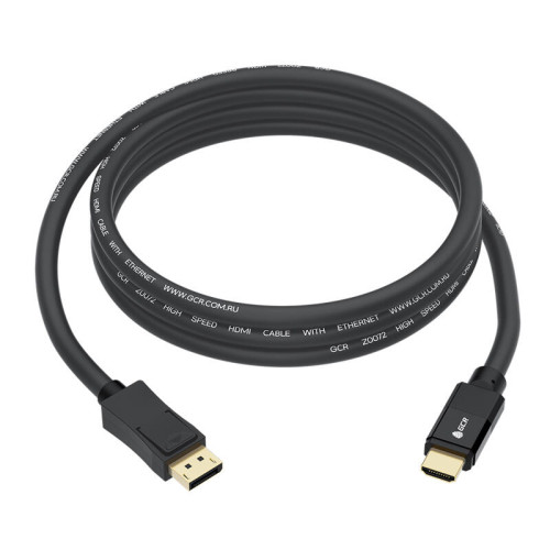 GCR PRO Кабель-переходник PROF 5.0m DisplayPort > HDMI, M/M, Ultra HD 4K, 60Hz, черный, 3Х экран с армированием, GCR-55529
