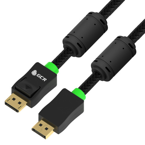 GCR Кабель PROF Premium 5.0m DisplayPort v1.4, нейлон, 8K 60Hz, 4K 165Hz, черный, ферритовые кольца, 3 Х экран с армированием, GCR-56281