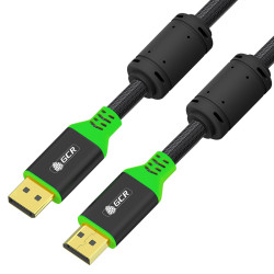GCR Кабель PROF 1.5m DisplayPort v1.4, ECO Soft капрон, 8K 60Hz, 4K 165Hz, черный, AL case, зеленый ПВХ, ферритовые кольца, 3 Х экран с армированием, GCR-56283