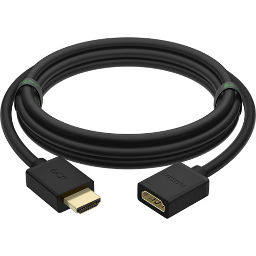 GCR Удлинитель 2.0m v2.0 HDMI-HDMI черный, OD7.3mm, 28/28 AWG, позолоченные контакты, Ethernet 18.0 Гбит/с, 19M / 19F, GCR-HMFR6-BB3S-2m, тройной экран