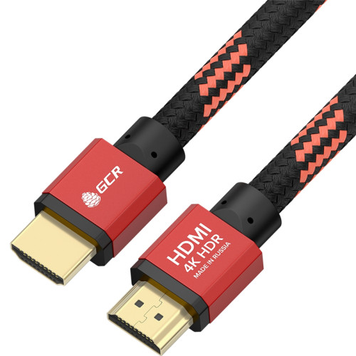 GCR Кабель PROF 2.0m HDMI 2.0, BICOLOR ECO Soft капрон, AL корпус красный, HDR 4:2:2, Ultra HD, 4K 60 fps 60Hz/5K*30Hz, 3D, AUDIO, 18.0 Гбит/с, 28AWG, GCR-54508