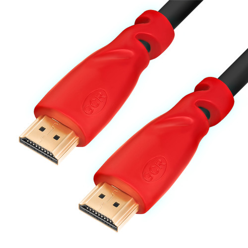 GCR Кабель 0.3m HDMI версия 1.4, черный, красные коннекторы, OD7.3mm, 30/30 AWG, позолоченные контакты, Ethernet 10.2 Гбит/с, 3D, 4K GCR-HM350-0.3m, экран