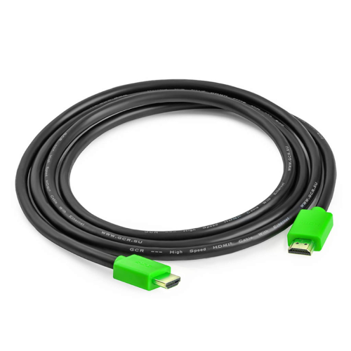 Greenconnect Кабель 0.3m HDMI версия 2.0, HDR 4:2:2, Ultra HD, 4K 60 fps 60Hz/5K*30Hz, 3D, AUDIO, 18.0 Гбит/с, 28/28 AWG, OD7.3mm, тройной экран, черный, зеленые коннекторы, GCR-HM421-0.3m