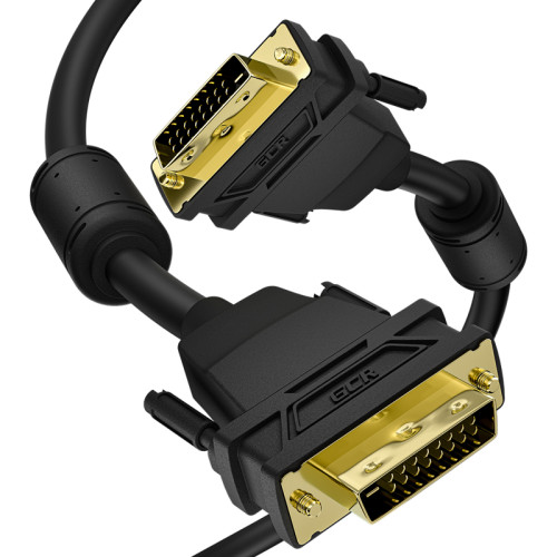 GCR Кабель PROF 1.8m DVI-D, черный, GOLD, ферритовые кольца, OD 8.5mm, 28 AWG, DVI/DVI, 25M/25M, двойной экран, GCR-52996